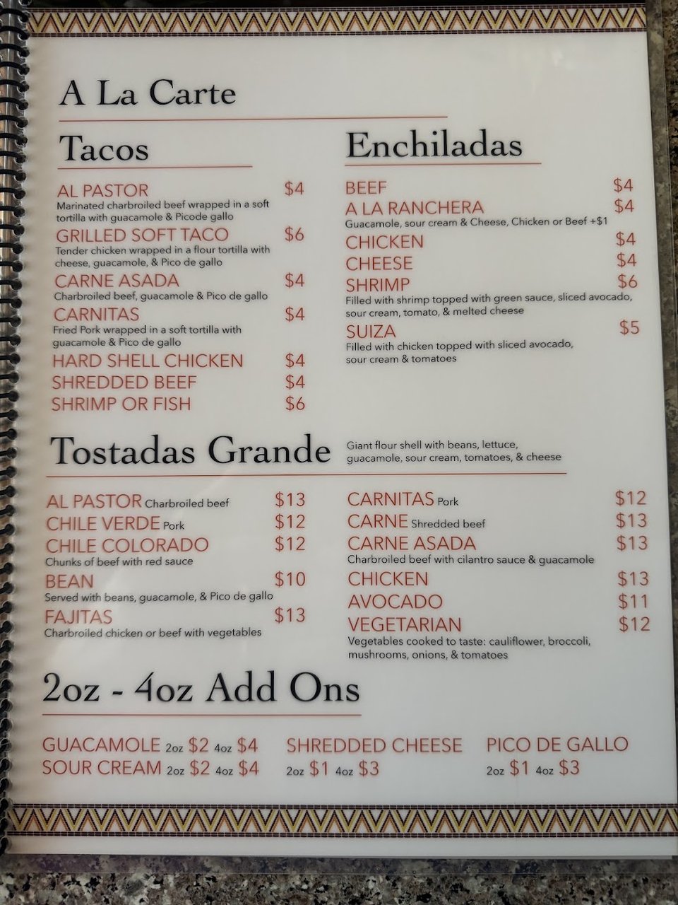Mexican comfort food served with table service
